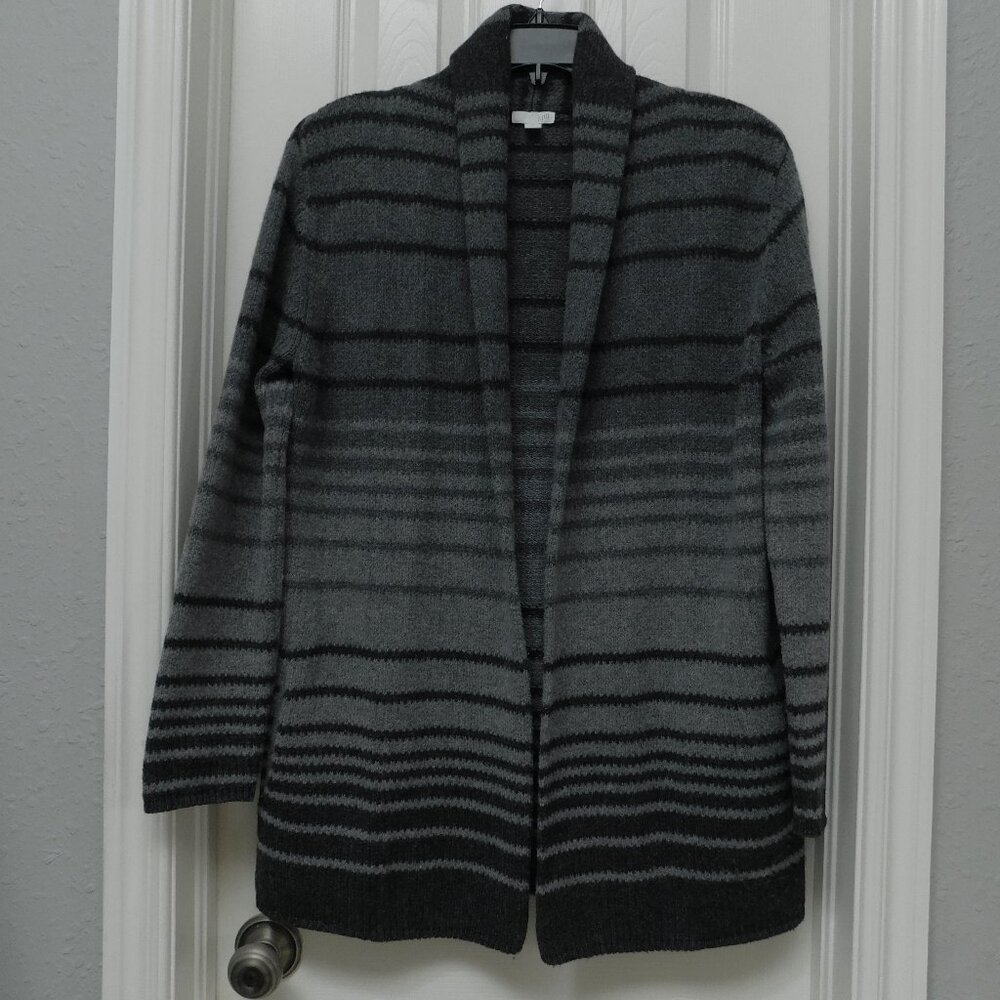 J. Jill Womens Cardigan Jacket Sweater Gray Ombre Stripe Wool Blend Pockets S